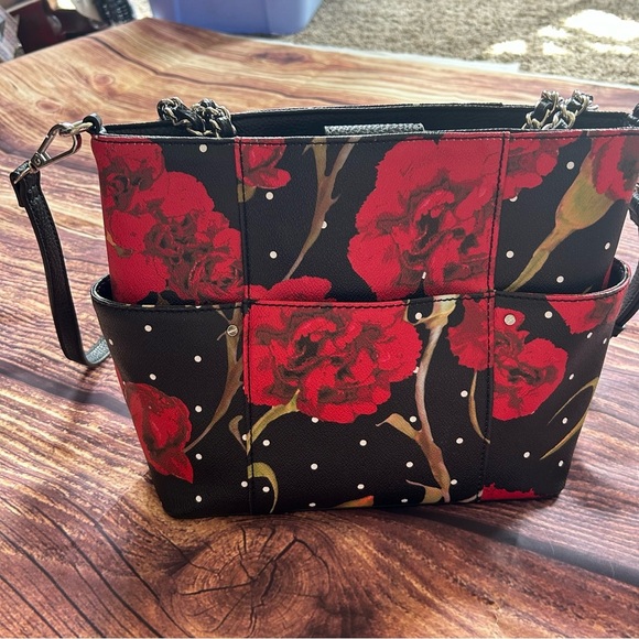 Dana Buchman Black and Red Floral Leather Purse - Picture 3 of 7
